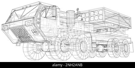 Mobiles Raketensystem. Die Schichten aus sichtbaren und unsichtbaren Linien werden getrennt. EPS10-Format. Vektor erstellt von 3D Stock Vektor