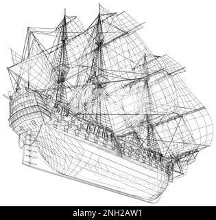 Yachten auf Meereswellen. Möwe am Himmel. Zeichnen Sie eine durchgehende Linie. Vektorgrafik. Isoliert auf weißem Hintergrund Stock Vektor