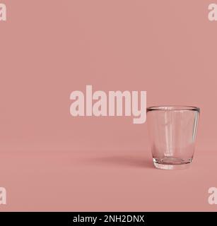 3D transparentes Glas auf rosafarbenem Hintergrund. Kopierbereich Stockfoto