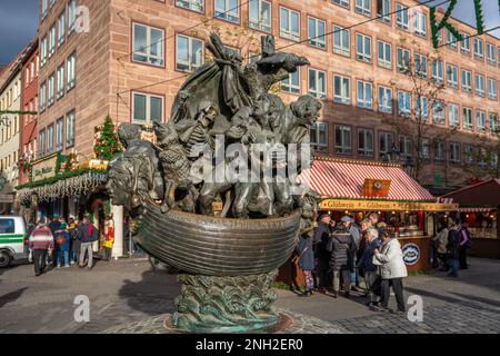 Schiff der Narren (das Narrenschiff) Skulptur - Nürnberg, Bayern, Deutschland Stockfoto