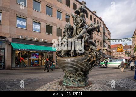 Schiff der Narren (das Narrenschiff) Skulptur - Nürnberg, Bayern, Deutschland Stockfoto
