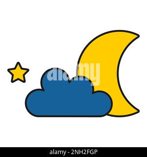 Einfache flache Darstellung von Mond und Wolke. Vektordarstellung. Stock Vektor