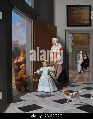Jacob Ochtervelt Eine Krankenschwester und ein Kind in einem eleganten Foyer 1663 Stockfoto