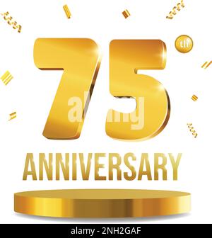 Jubiläumsfeier 3D Zahlen goldene Komposition 75 Jahre realistischer Vektor Stock Vektor