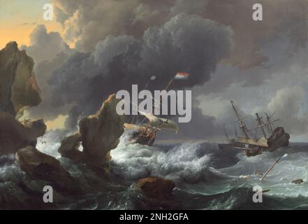 Ludolf Backhuysen Schiffe in Seenot vor einer Rocky Coast 1667 Stockfoto