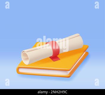 3D Abschlusszeugnis und Buch Stock Vektor