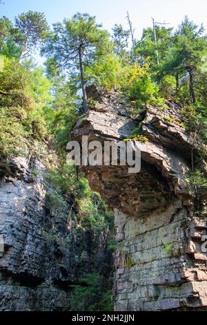 Hoch aufragende Klippen in Quechee Gorge, Vermont, USA. Stockfoto