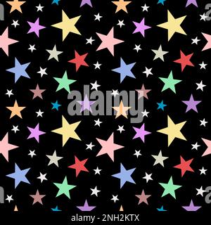 Sich nahtlos wiederholendes Hintergrundbild mit Sternen und schwarzem Hintergrund Stockfoto
