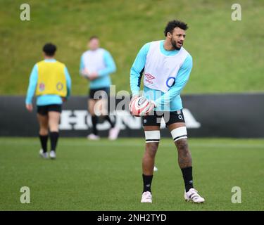 Honda England Rugby Performance Centre, Pennyhill Park, England, Großbritannien. 20. Februar 2023. Courtney Lawes während des England Rugby Trainings, während sie sich auf Wales am 25. Februar in Cardiff vorbereiten: Anerkennung: Ashley Western/Alamy Live News Stockfoto