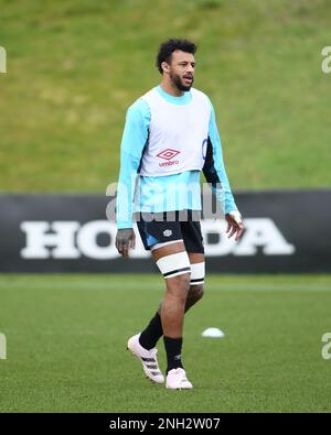 Honda England Rugby Performance Centre, Pennyhill Park, England, Großbritannien. 20. Februar 2023. Courtney Lawes während des England Rugby Trainings, während sie sich auf Wales am 25. Februar in Cardiff vorbereiten: Anerkennung: Ashley Western/Alamy Live News Stockfoto