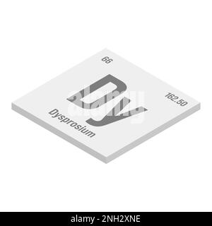 Darmstadtium, DS, graue 3D isometrische Darstellung des Periodenelements mit Name, Symbol, Atomzahl und Gewicht. Synthetisches Element mit sehr kurzer Halbwertszeit, das durch nukleare Reaktionen in einem Labor erzeugt wird. Stock Vektor