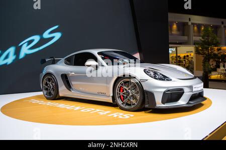 Bangkok, Thailand - 7. Dezember 2022: Porsche 718 Cayman GT4 RS präsentiert auf der Motor Expo 2022 Stockfoto