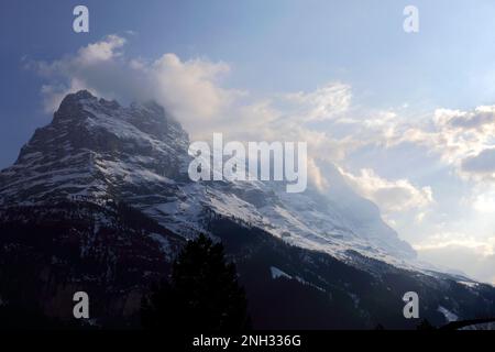 Winter Schnee-Blick auf die Nordwand des Berges Eiger Grindelwald Skigebiet; UNESCO World Heritage Site, Schweizer Alpen Jungfrau - Aletsch; Bernes Stockfoto