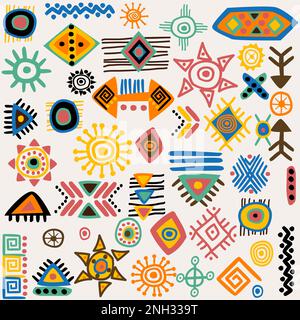 Handgezeichnete geometrische Symbole afrikanischer Stämme Stock Vektor