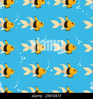 Exotische Goldfische, nahtlos. Vector Seefische in flachem Stil. Meereslebewesen Stock Vektor