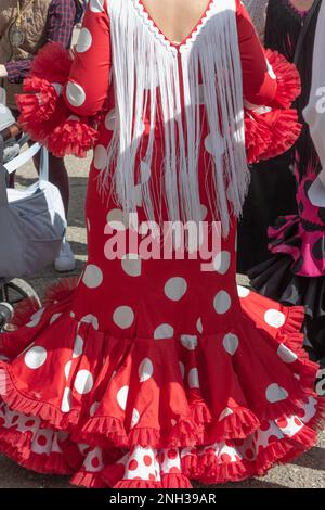 Andujar, Provinz Jaen, Spanien. Jährliche Romeria von La Virgen de la Cabeza. Details typischer spanischer Kleider. Stockfoto