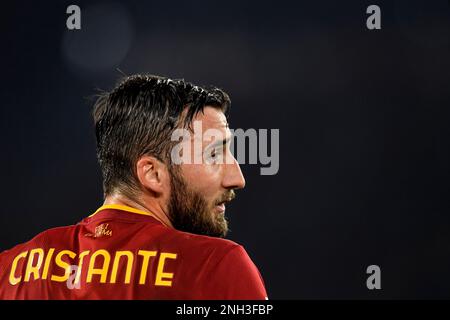 Bryan Cristante of AS Roma reagiert während des Fußballspiels Serie A zwischen AS Roma und Hellas Verona im Olimpico-Stadion in Rom (Italien), Februar 19 Stockfoto