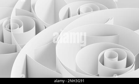 Abstrakter geometrischer Hintergrund, sich überschneidende weiße Papierringe, 3D-Darstellung Stockfoto