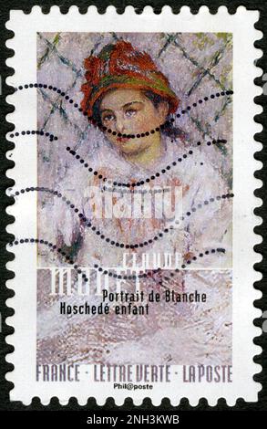 TIMBRE OBLITERES CLAUDE MONET. PORTRAIT DE BLANCHE HOSCHEDE ENFANT. FRANKREICH. LETTER VERTE. LA POSTE Stockfoto