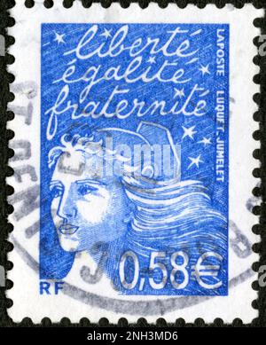 TIMBRE OBLITERE LIBERTÉ ÉGALITÉ FRATERNITÉ. HF. LA POSTE. 0,58 € Stockfoto