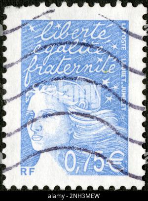 TIMBRE OBLITERE LIBERTÉ ÉGALITÉ FRATERNITÉ. HF. LA POSTE. 0,75 € Stockfoto