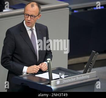 Berlin, Deutschland, 8. Februar 2023. Friedrich Merz, Bundesvorsitzender der CDU und Vorsitzender der CDU CSU-Fraktion. Stockfoto