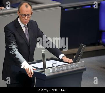 Berlin, Deutschland, 8. Februar 2023. Friedrich Merz, Bundesvorsitzender der CDU und Vorsitzender der CDU CSU-Fraktion. Stockfoto