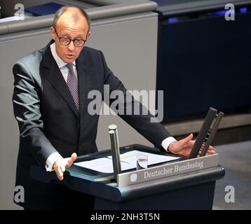 Berlin, Deutschland, 8. Februar 2023. Friedrich Merz, Bundesvorsitzender der CDU und Vorsitzender der CDU CSU-Fraktion. Stockfoto