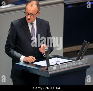 Berlin, Deutschland, 8. Februar 2023. Friedrich Merz, Bundesvorsitzender der CDU und Vorsitzender der CDU CSU-Fraktion. Stockfoto