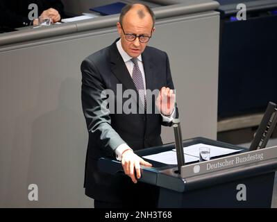 Berlin, Deutschland, 8. Februar 2023. Friedrich Merz, Bundesvorsitzender der CDU und Vorsitzender der CDU CSU-Fraktion. Stockfoto