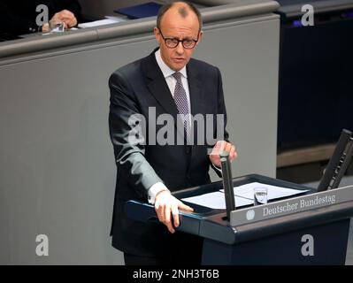 Berlin, Deutschland, 8. Februar 2023. Friedrich Merz, Bundesvorsitzender der CDU und Vorsitzender der CDU CSU-Fraktion. Stockfoto
