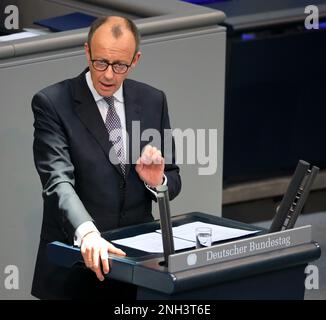 Berlin, Deutschland, 8. Februar 2023. Friedrich Merz, Bundesvorsitzender der CDU und Vorsitzender der CDU CSU-Fraktion. Stockfoto