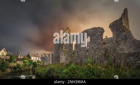 Ruinen von Desmond Castle am Fluss Deel in Askeaton, CO Limerick, Irland Stockfoto