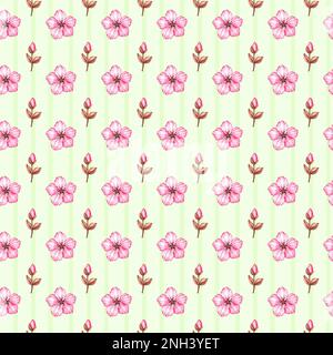 Wasserfarbenes Blumenmuster mit pinkfarbener Kirschblüte für Weihnachtsgeschenke, bedruckte Stoffe, Einladungen, digitale Sammelalben, Textilien, Mode, Inv Stockfoto