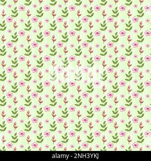 Wasserfarbenes Blumenmuster mit pinkfarbener Kirschblüte für Weihnachtsgeschenke, bedruckte Stoffe, Einladungen, digitale Sammelalben, Textilien, Mode, Inv Stockfoto
