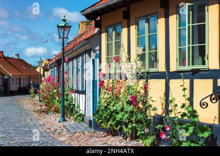 Straße von Ronne - die größte Stadt auf der Insel Bornholm an hellen Sommertagen, Dänemark Stockfoto