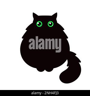Fette schwarze Katze mit grünen Augen. Vektordarstellung Stock Vektor
