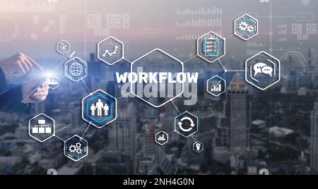 Workflow Repeatability Systematisation Buisness Prozess. Business Technology Internet Stockfoto