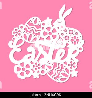 Schablone für Laserschneiden. Osterschrift. Vektor Stock Vektor