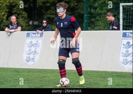 Hereford, England, 18. September 2021. Das Spiel der National Blind Football League, Tag 2, gespielt an Punkt 4, Hereford. Kredit: Will Cheshire Stockfoto