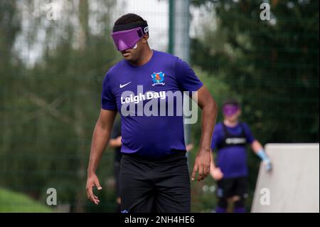 Hereford, England, 18. September 2021. Das Spiel der National Blind Football League, Tag 2, gespielt an Punkt 4, Hereford. Kredit: Will Cheshire Stockfoto