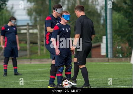 Hereford, England, 18. September 2021. Das Spiel der National Blind Football League, Tag 2, gespielt an Punkt 4, Hereford. Kredit: Will Cheshire Stockfoto