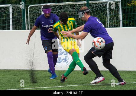 Hereford, England, 18. September 2021. Das Spiel der National Blind Football League, Tag 2, gespielt an Punkt 4, Hereford. Kredit: Will Cheshire Stockfoto