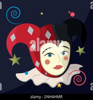 Isolierter Clown-Narrenavatar mit Harlekin-Hut-Vektor Stock Vektor