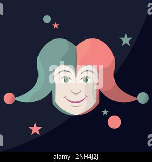 Isolierter Clown-Narrenavatar mit Harlekin-Hut-Vektor Stock Vektor
