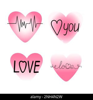Rosa verschwommene Herzen mit Schriftzug Y2K Aura Gradient minimalistische Vektordarstellung, Symbol der Liebe, Valentinstag-Grußkarte, soziale Medien, Poster, Banner, Hochzeitskonzept Stock Vektor