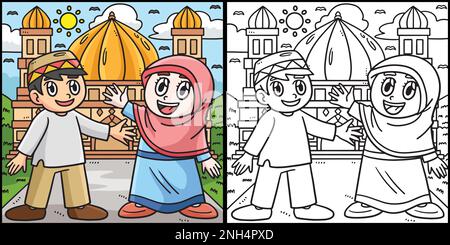 Ramadan Happy Muslim Kids Malerei Illustration Stock Vektor