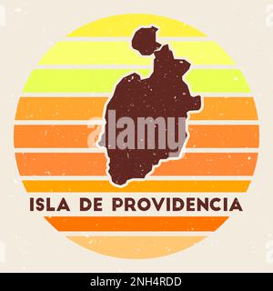 Logo von Isla de Providencia. Unterschreiben Sie mit der Karte der Insel und den farbigen Streifen, Vektordarstellung. Kann als Abzeichen, Logo, Label, Aufkleber oder als b verwendet werden Stock Vektor