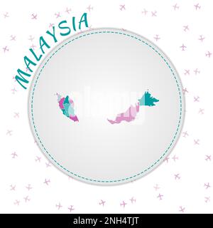 Malaysia Kartendesign. Landkarte mit Regionen in Smaragd-Amethyst-Farbpalette. Stock Vektor