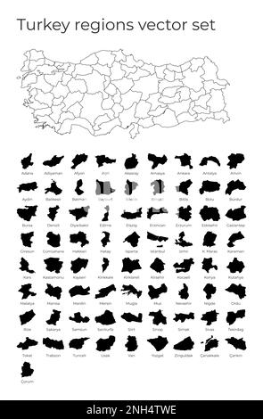 Türkei Karte mit Formen von Regionen. Leere Vektorkarte des Landes mit Regionen. Grenzen des Landes für Ihre Infografik. Vektorabbildung. Stock Vektor